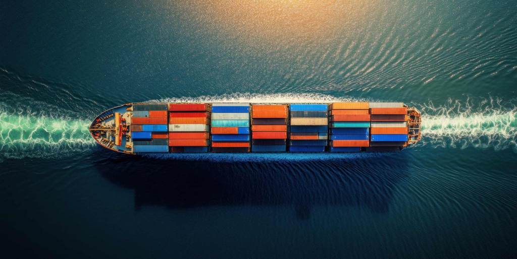 Container ship sailing across the ocean