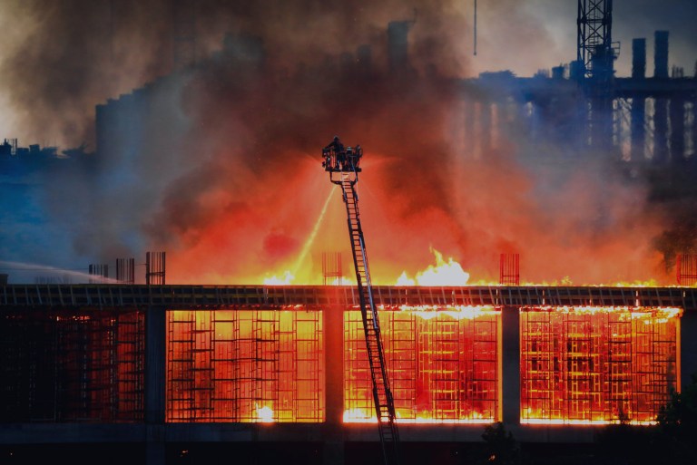 Dramatic building firefighting scene