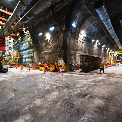 Inside the metro tunnel during underground construction works